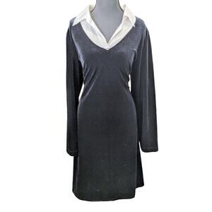 Vintage Y2K Black Velvet & White Satin Dress Faux Layers | 12 | Social Circles